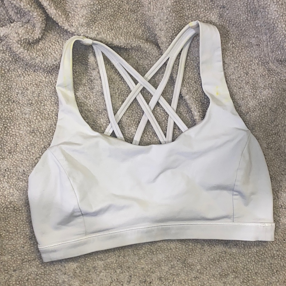 White lululemon sports bra size 8 * has turmeric stains but no other flaws